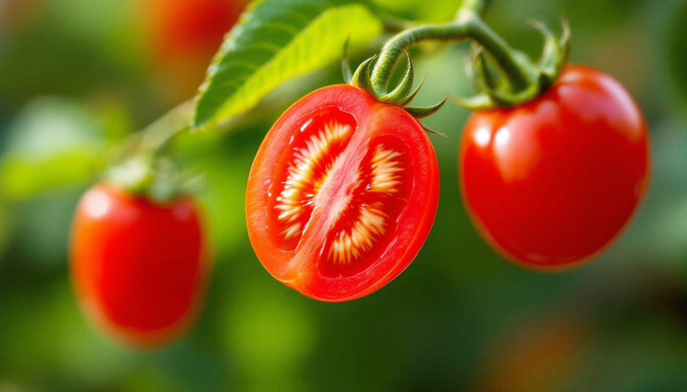 대추방울토마토의 길쭉한 타원형 모양과 두꺼운 껍질, 풍부한 과육이 보이는 신선한 모습