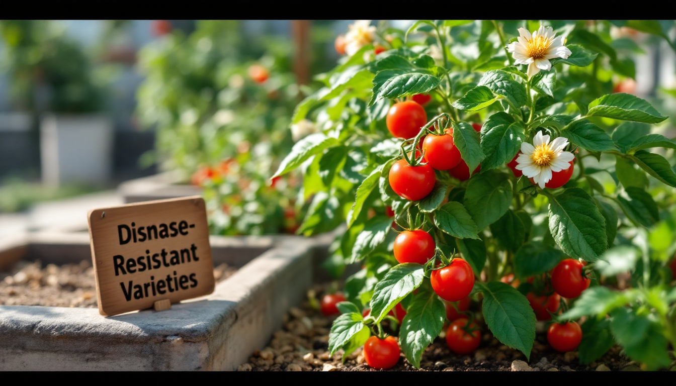 도시 정원에서 병충해 없이 건강하게 자라고 있는 방울토마토 식물