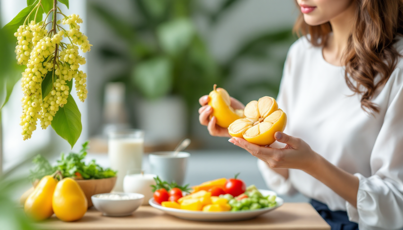 하루 권장량인 용안 10알을 건강하게 섭취하는 성인 이미지