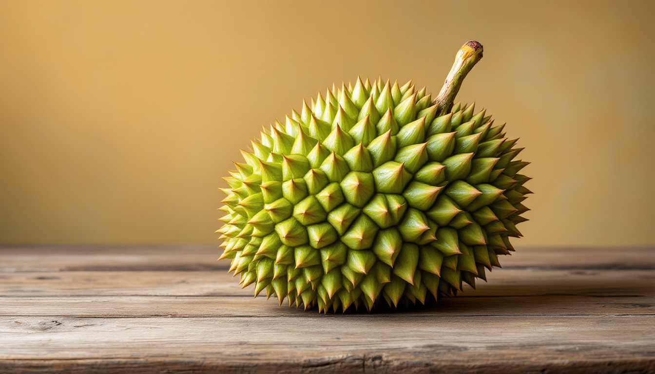 신선한 두리안 선택법을 위한 Ri6 두리안의 꼭지와 대칭적인 타원형 모양 설명 이미지