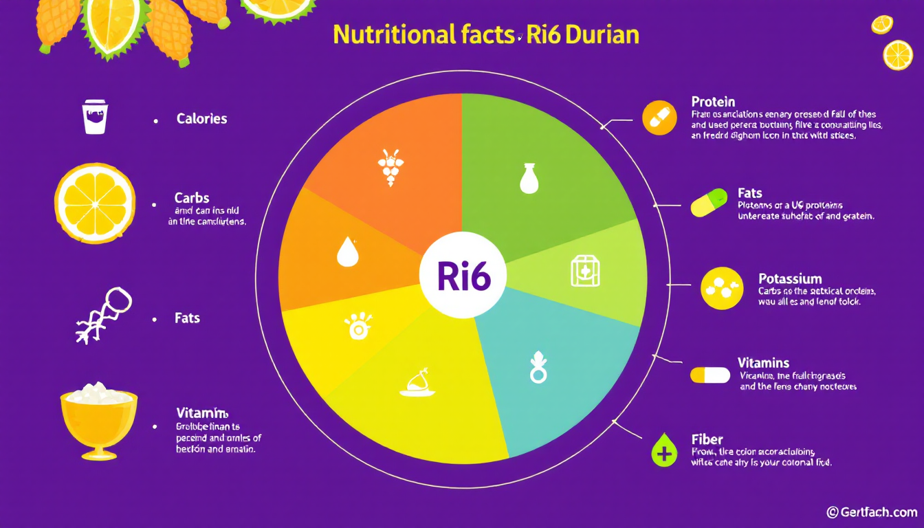 Ri6 두리안의 영양 성분과 건강 이점을 알기 쉽게 나타낸 인포그래픽 이미지