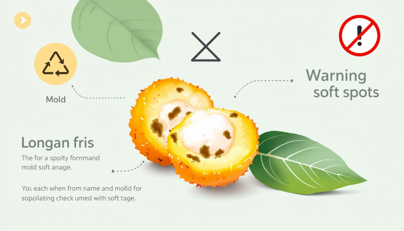 곰팡이 및 물러진 용안 과일을 폐기해야 함을 알리는 음식 안전 경고 이미지