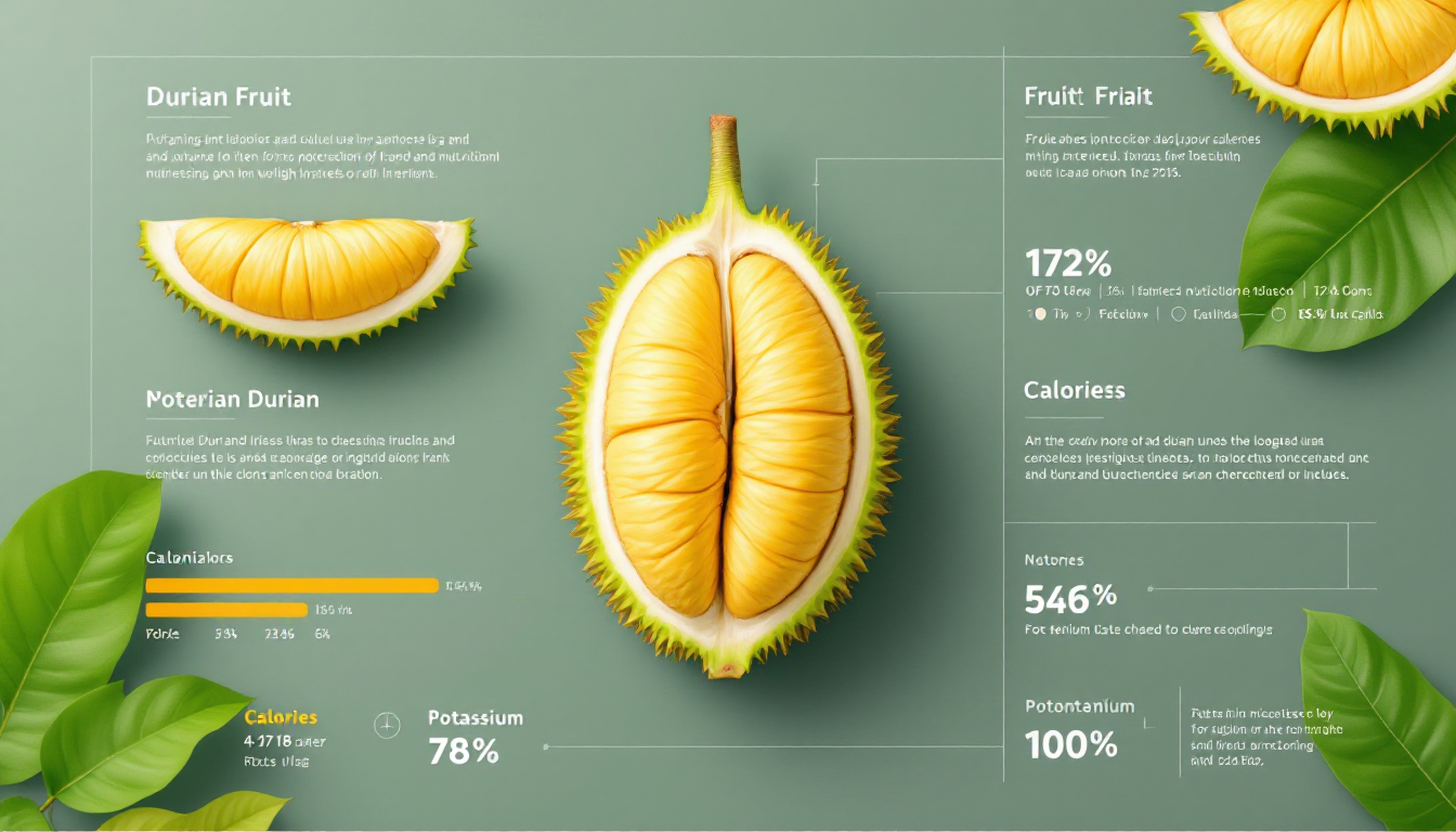 두리안의 영양소와 알코올과 함께 섭취 시 주의사항을 강조한 영양 정보 인포그래픽
