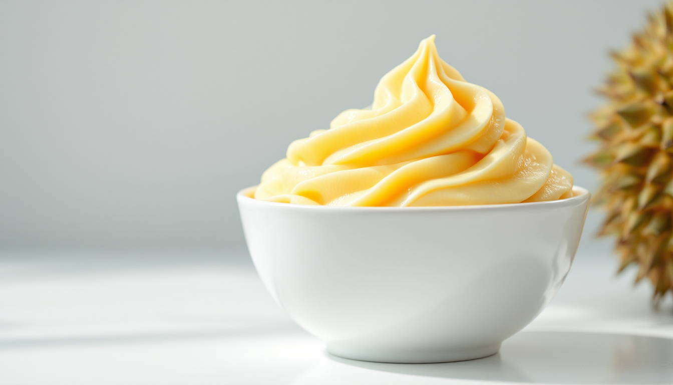 부드럽고 아이스크림 같은 질감의 차갑게 식힌 Ri6 두리안 과육 사진