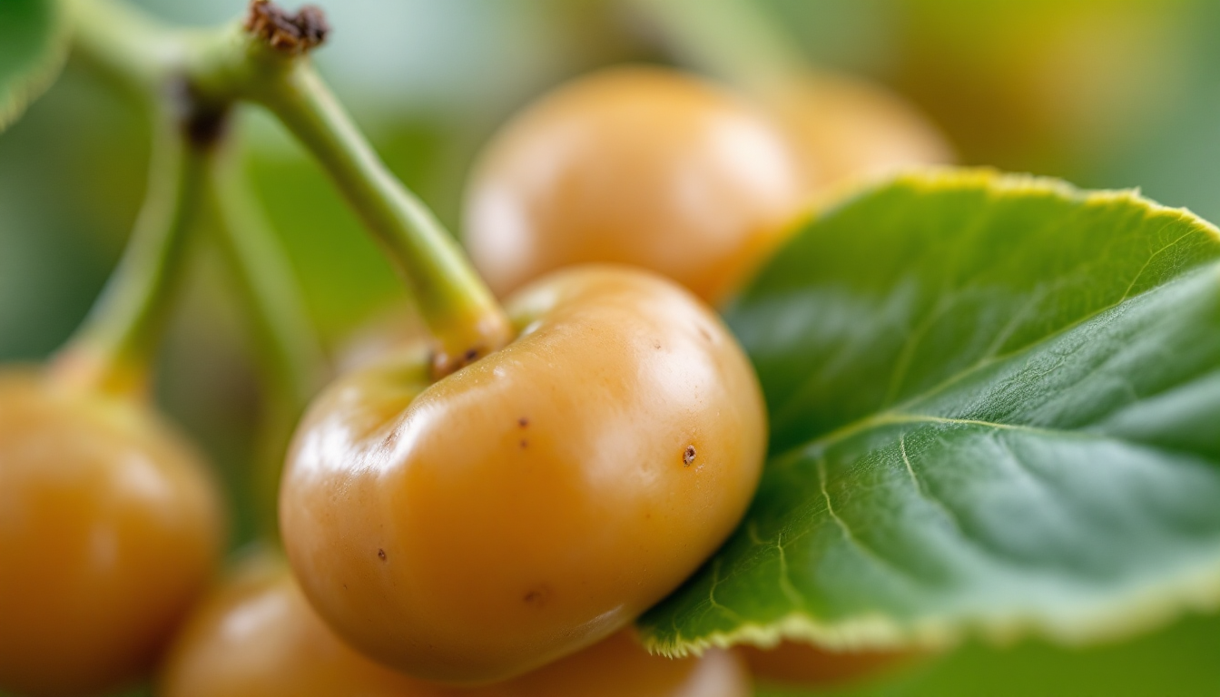 신선한 용안 과일과 갈색 매끈한 껍질, 줄기와 잎 클로즈업