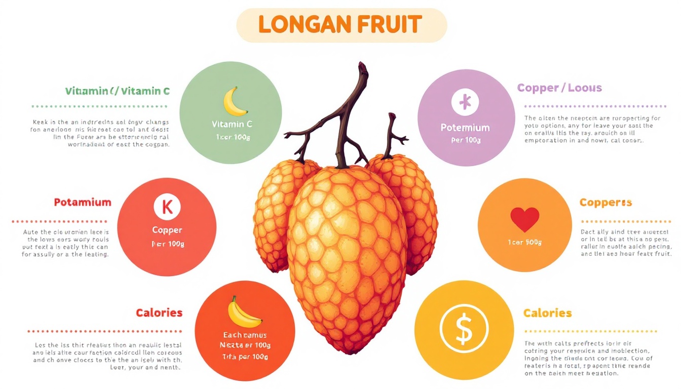 용안 100g 당 주요 영양소 함량을 보여주는 인포그래픽