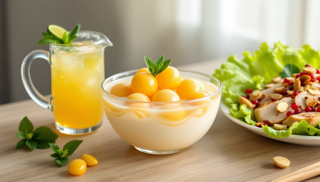 용안 코코넛 밀크 젤리, 용안 에이드, 용안 닭가슴살 샐러드 세 가지 요리