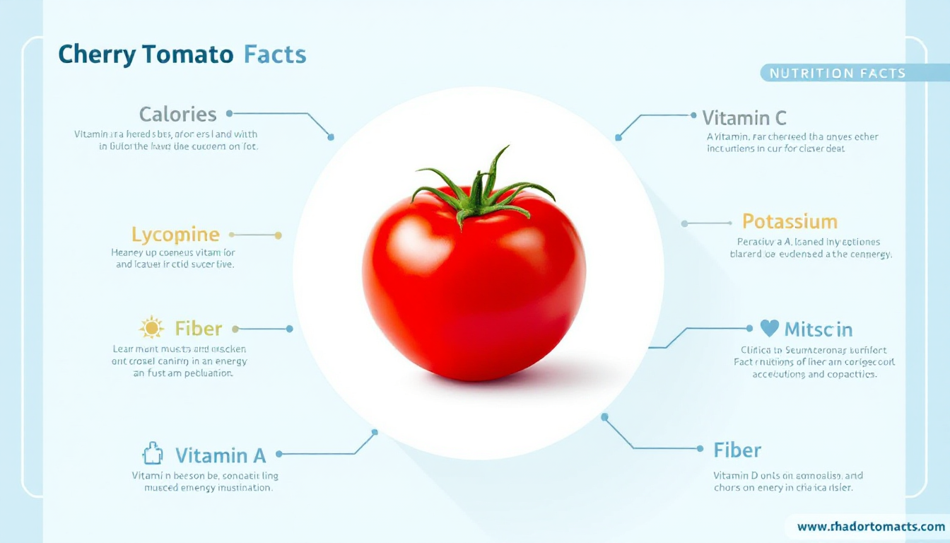 방울토마토의 칼로리와 주요 영양 성분을 나타내는 인포그래픽