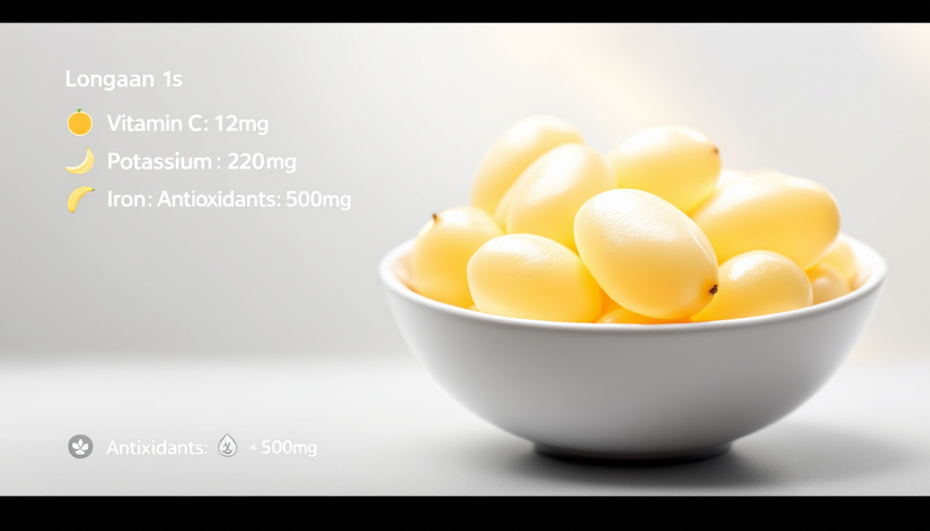 용안 과일과 함께 주요 영양성분과 효능을 나타내는 인포그래픽