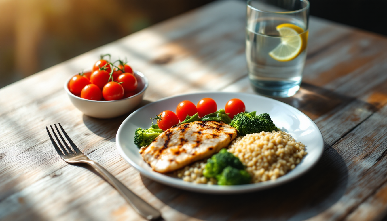 낮은 칼로리와 높은 포만감을 표현한 방울토마토와 물, 식사량 조절 이미지