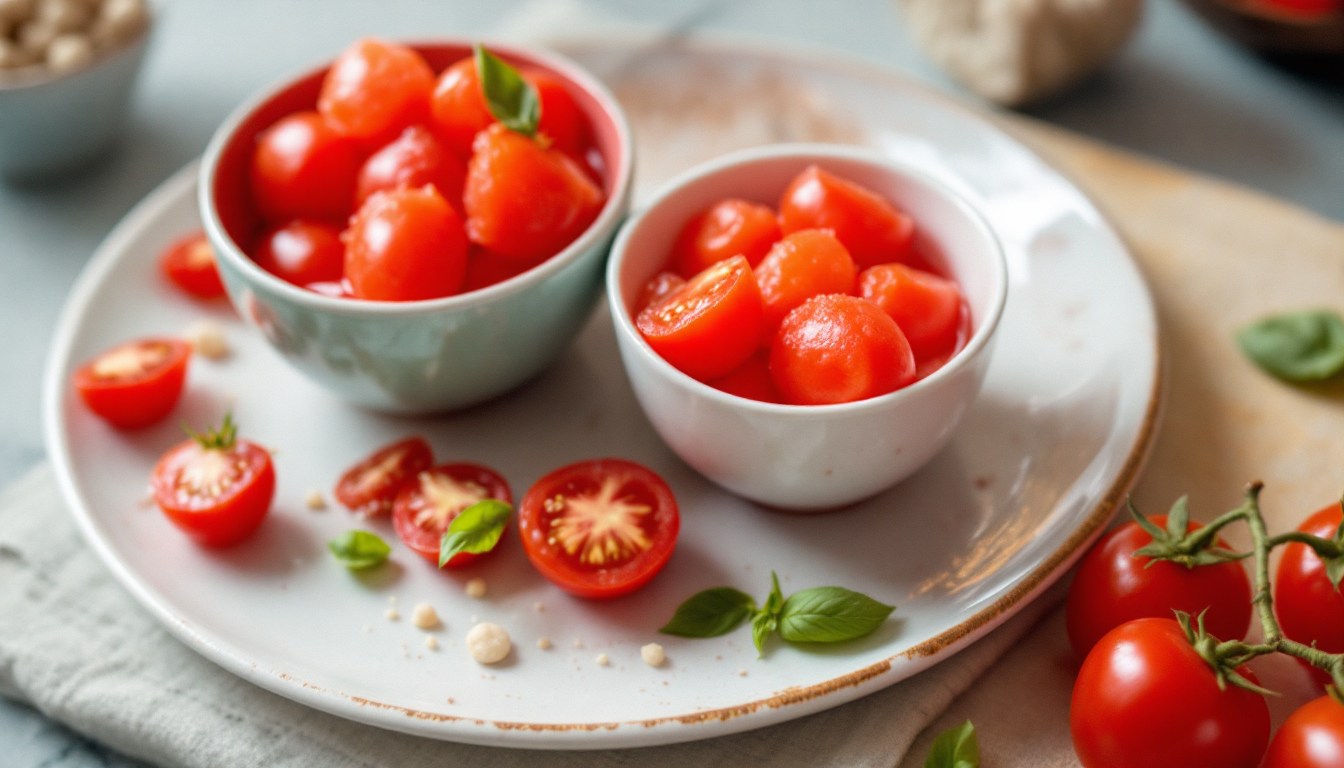 상큼한 방-울토마토 탕후루와 바질 소르베 디저트