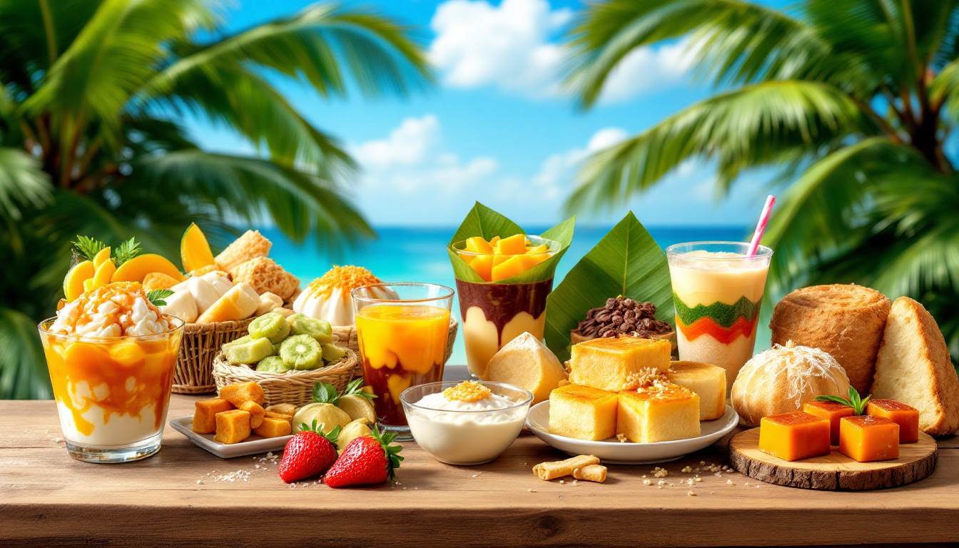 필리핀 전통 디저트 여러 가지를 한눈에 보여주는 고화질 실사 이미지