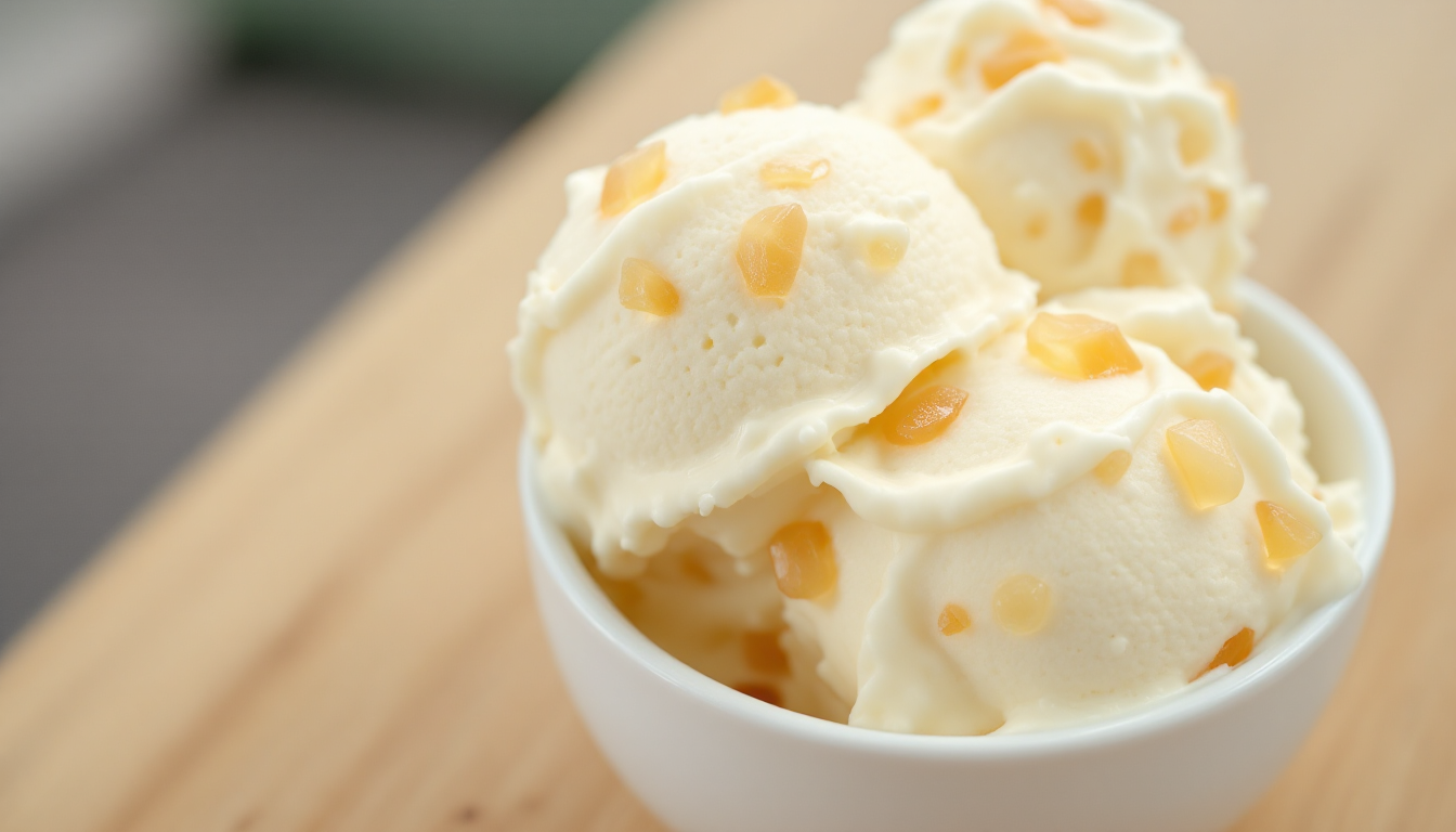 부드러운 크림 속에 쫀득한 마카푸노 과육이 박힌 마카푸노 코코넛 아이스크림