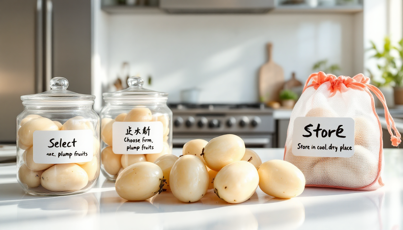 신선한 용안과 적절한 보관 용기를 함께 보여주는 이미지