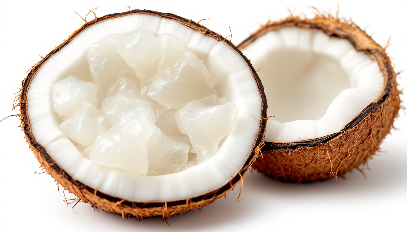 일반 코코넛과 젤리 같은 마카푸노 코코넛의 단면 비교 사진